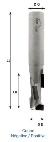 Mèche à défoncer Diamant ( H=2.5) Finition Ø16 LC.45 LU.45 LT.105 Q16 Z1+1 Hél. Positive/Négative (LP=7) Rot.Droite - Corps Acier