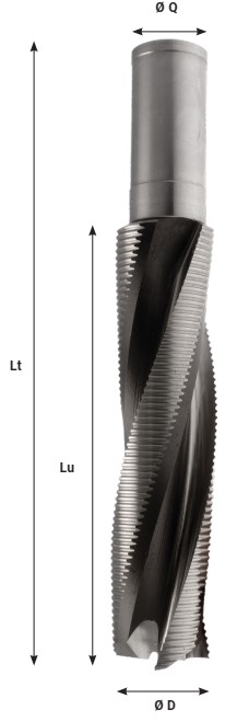Mèche à défoncer HSS Co Ebauche Ø40 LC.160 LU.160 LT.235 Q30 Z3 Hél. Positive Rot.Droite