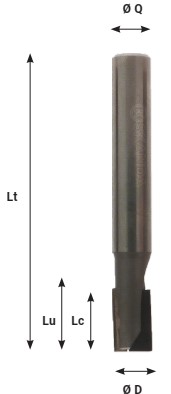 Mèche à défoncer Diamant ( H=3.5) Finition Ø20 LC.35 LU.35 LT.93 Q20 Z2 Coupe neutre Rot.Droite - Corps Acier