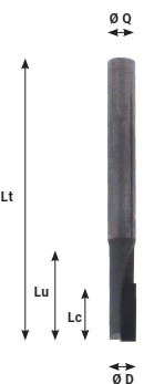Mèche à défoncer Diamant ( H=3.5) Finition Ø12 LC.20 LU.28 LT.75 Q12 Z1 Coupe biaise négative Rot.Droite - Corps HWM