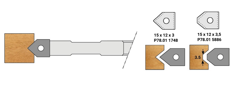 P.O. à profiler   à plaquettes HW   V   90°  Ø 180  LU. 12  d 30  Z 3 