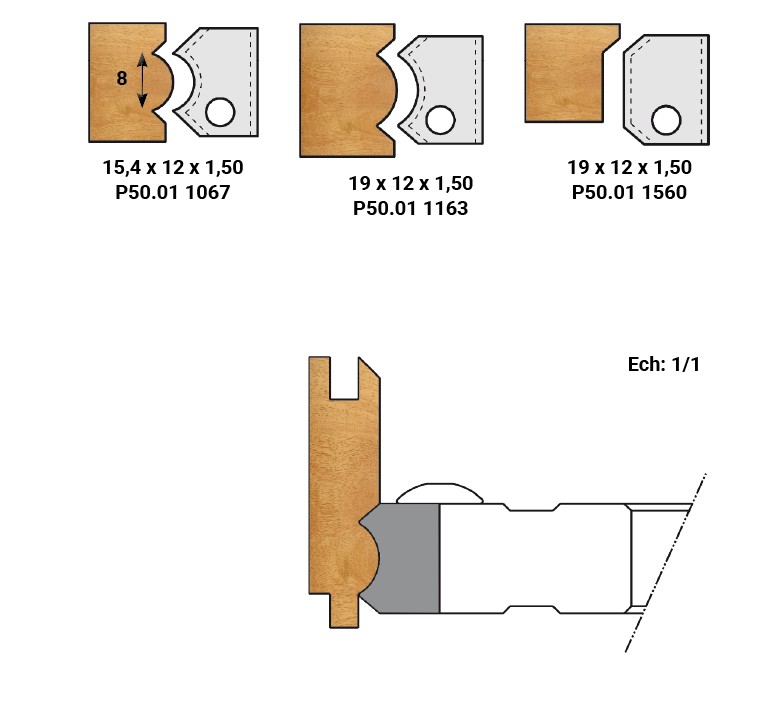 P.O. à profiler   à plaquettes HW   Mouchette   10  Ø 120  LU. 12  d 50  Z 3 