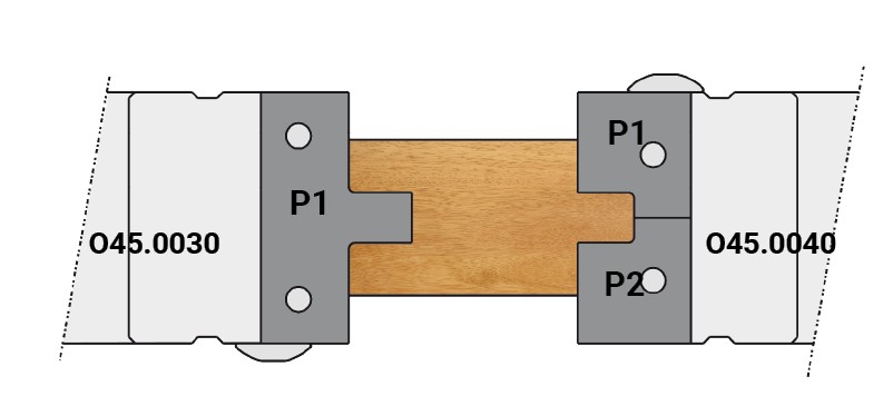 P.O. à profiler à plaquettes HW + 2 logements pour secteurs Languette Parquet Ø120 Ep.8 d50 Z2 Rot.Gauche / Droite