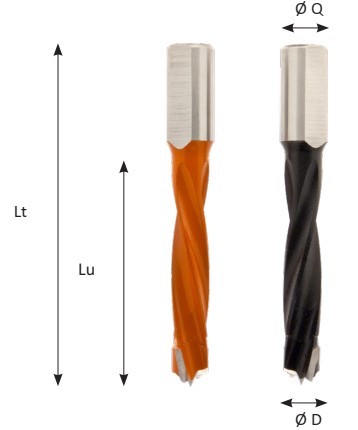 Mèche à percer HW brasé Borgne Ø16 LU.43 LT.70 Q10 Méplat Z2 Rot.Gauche 