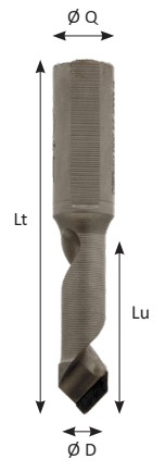 Mèche à percer Diamant Débouchant Ø10 LU.28 LT.57.5 Q10 Méplat Z1 Rot.Gauche 