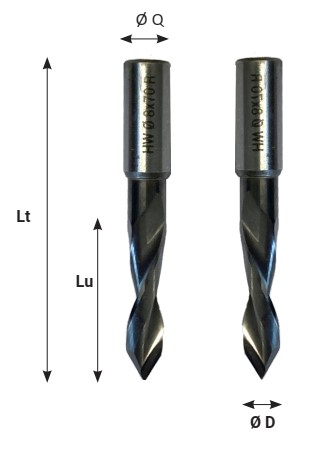 Mèche à percer HWM Débouchant Ø5 LU.22 LT.57.5 Q10 Méplat Z2 Rot.Gauche Pointe 60°