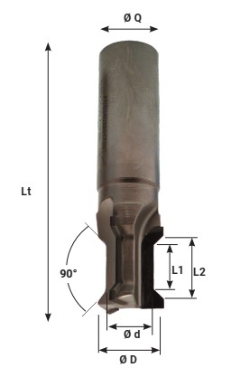 Mèche à profiler Diamant Bord de table Chanfreins 45° Ø22-16 LC.4 LU.10 LT.77 Q20 Z3 Neutre Rot.Droite 