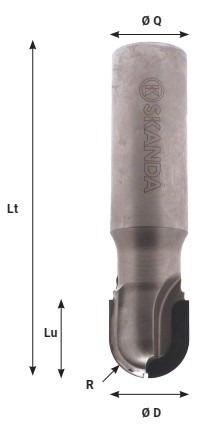 Mèche à profiler Diamant Hémisphérique R4 Ø8 LC.8 LU.8 LT.60 Q12 Z2 Neutre Rot.Droite 