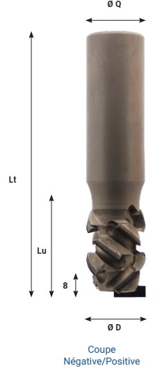 Mèche à défoncer Diamant ( H=4.5) Finition Ø25 LC.58 LU.58 LT.130 Q25 Z2+2 Hél. Positive/Négative (LP=8) Rot.Droite - Corps Acier ULTRA-BIAISE 54°