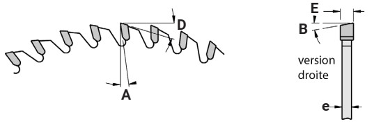 Lame circulaire HW Ø100 Ep.3.2 x 2.2 Z20 Dent.B.Unilatérale (ES) Droite Positif d20 