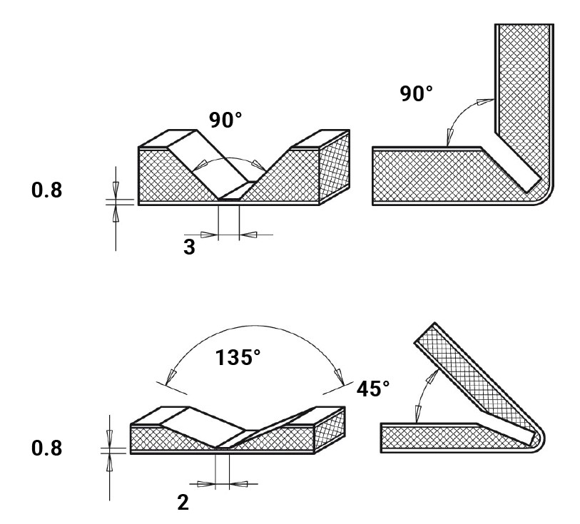 Mèche à profiler   HW Brasé   Folding   135° + Plat 2mm  Ø 18  LC. 3.3  LU. 3.3  LT. 60  Q 8  Z 0  Rot. Droite ALUCOBOND