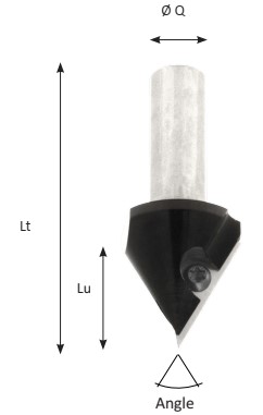 Mèche à graver à plaquettes HW Pointe 60° Ø26 LC.23 LU.23 LT.61 Q12 Z1 Neutre Rot.Droite 