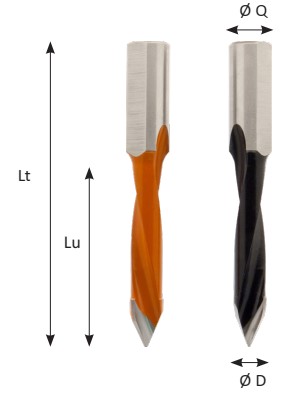 Mèche à percer HW brasé Débouchant Ø4 LU.27 LT.57.5 Q10 Méplat Z2 Rot.Droite 