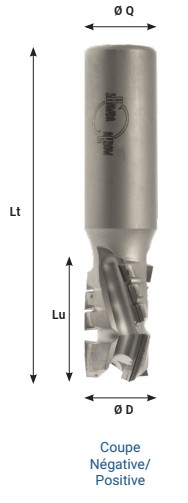 Mèche à défoncer Diamant ( H=3.0) Finition Ø20 LC.45 LU.45 LT.80 Q20 Z3+3 Hél. Positive/Négative Rot.Droite - Corps Acier