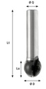 Mèche à profiler   à plaquettes HW   Boule   R9.5  Ø 19  LC. 17  LU. 17  LT. 67  Q 12  Z 2   Biaise positive  Rot. Droite 
