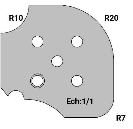 Jeu de 2 déflecteurs Rotoprofil   Montant de bahut + 1/4 de rond R10 + Congés R7-20   pour P.O. O40.03 