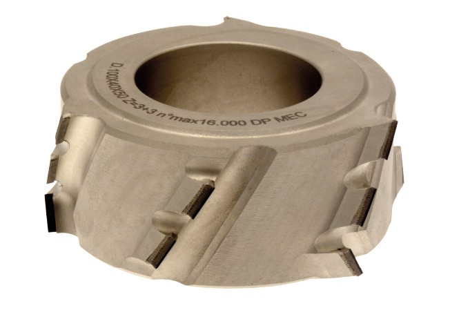 Fraise à calibrer   Diamant  Ø 100  LU. 26  d 50  Z 3+3 Fractionnée   Hél. Positive/Négative  Rot. Droite  (  H=2.5 )