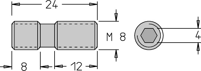 Vis double filet   M8  x 24   6 pans H4.0 