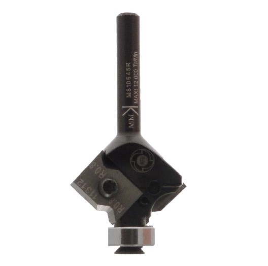 Mèche à affleurer à plaquettes HW 1/4 de rond + Chanfrein 45° R2 Ø26 LC.10 LU.10 LT.59 Q8 Z2 Rlmt.à l'extrémité Rot.Droite 