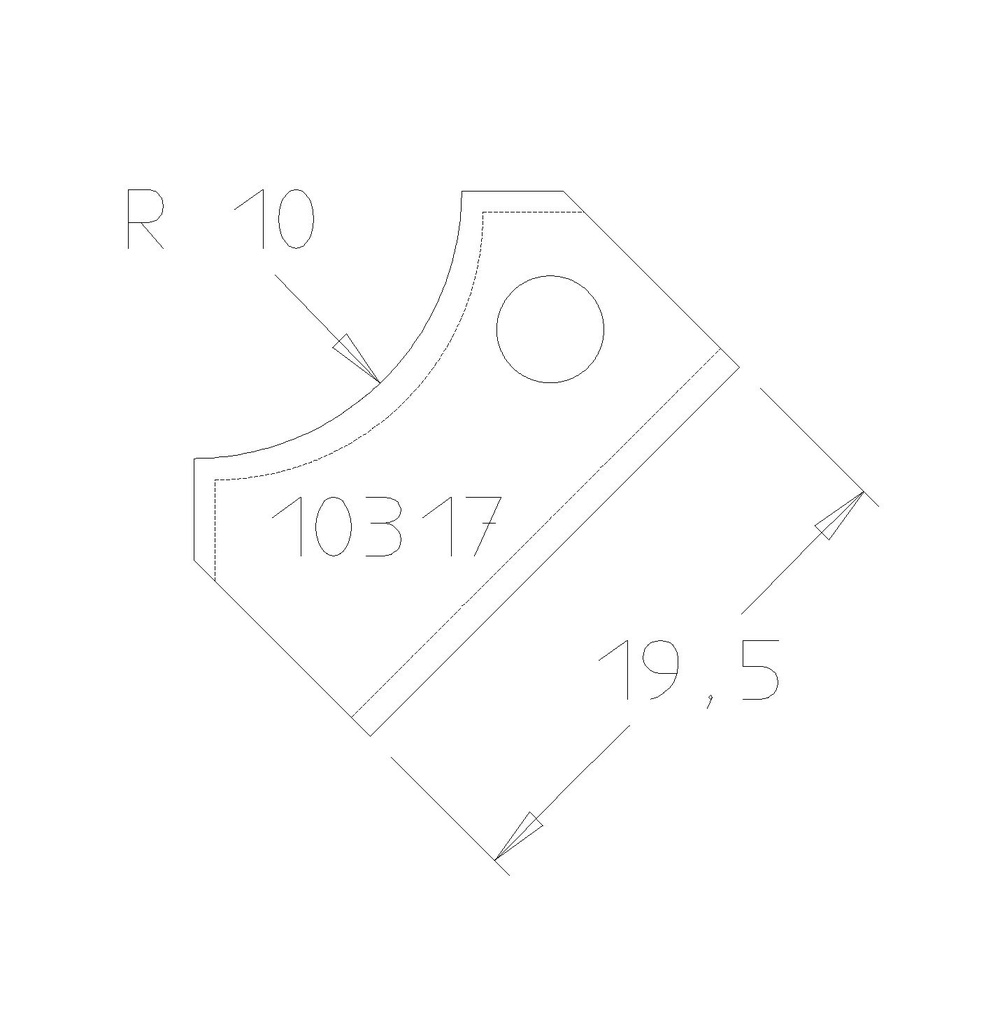 Plaquette 1/4 de rond R10 dessous 29.5x12x1.5 mm