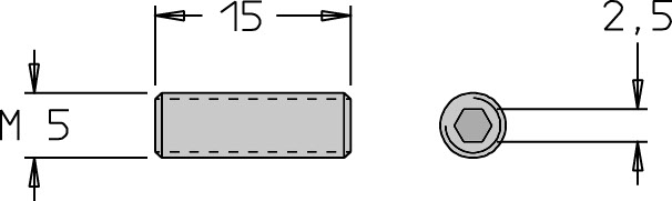 Vis sans tête   M5  x 15   6 pans H2.5 