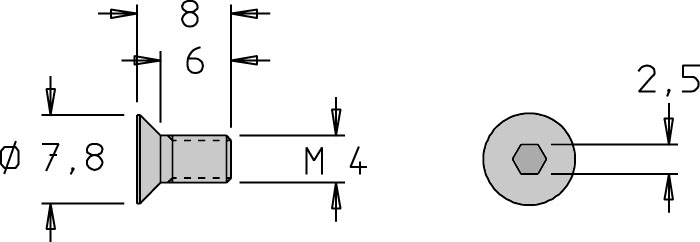 Vis tête fraisée   M4  x 8   6 pans H2.5 