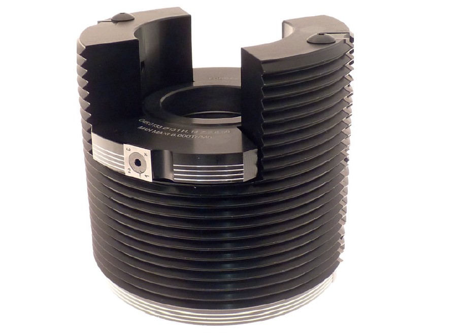 P.O. à profiler   + complémentaire hauteur variable   à plaquettes HW   Bouvetage   Dents de scie Pas=5mm  Ø 131  LU. 80  d 50  Z 2 Rot. Droite