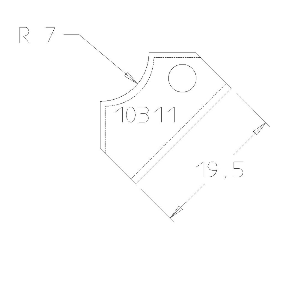 Plaquette 1/4 de rond R7 dessous 19.5x12x1.5 mm