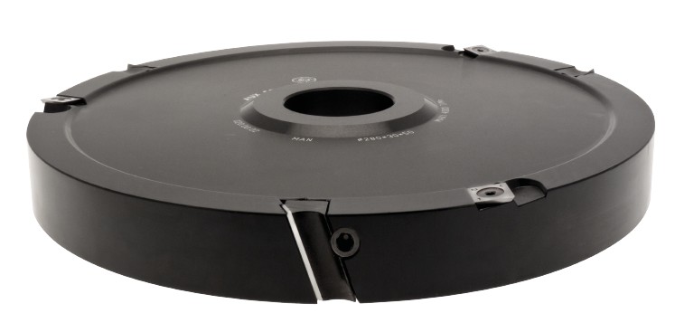 P.O. à tenonner à plaquettes HW Ø256 LU.28 d50 Z3+3 Biaise négative Rot.Droite Tr.Dessus