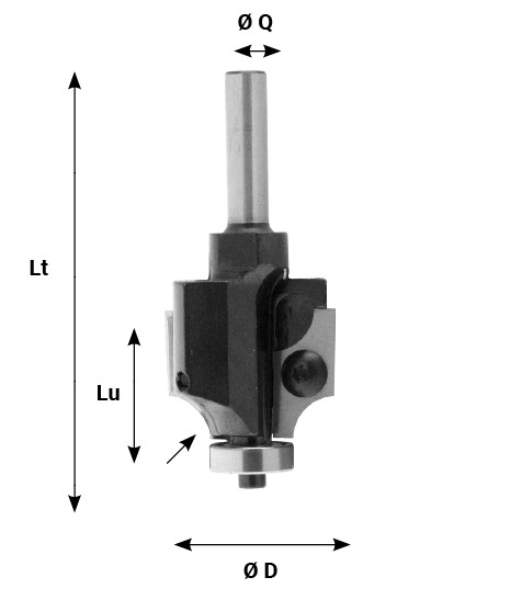 Mèche à profiler HW Brasé 1/4 de rond R8 Ø32 LC.24 LU.24 LT.80 Q8 Z2 Rlmt.à l'extrémité Rot.Droite 