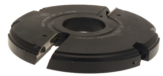 P.O. à profiler à plaquettes HW Plate-bande Profil A (Double carré) Ø180 d50 Z2+2 Biaise négative Rot.Droite Tr.Dessus