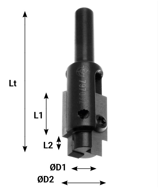 Mèche à profiler   à plaquettes HW   Crémone à la française  Ø 12/16.2  LC. 6.5/18  LU. 24.5  LT. 63  Q 8  Z 2  Rot. Droite 