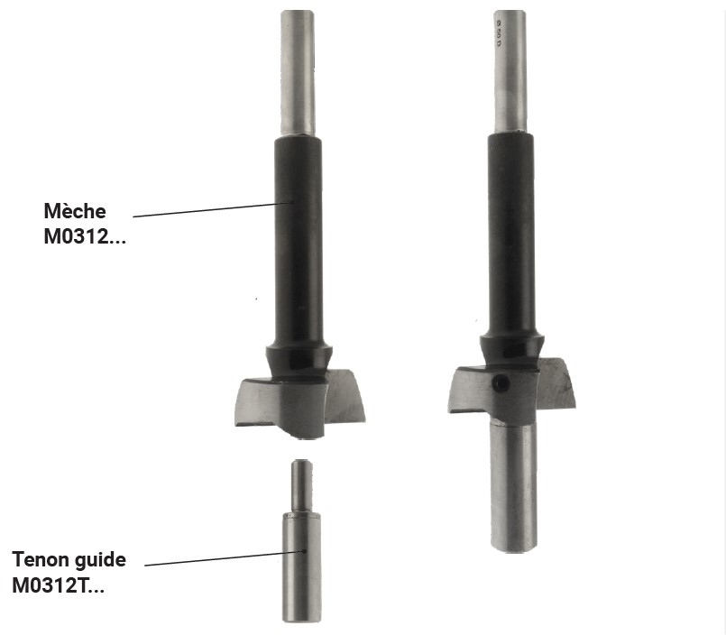 Tenon-guide pour mèche à façonner  Ø 16  LU. 50  LT. 75  Q 10 