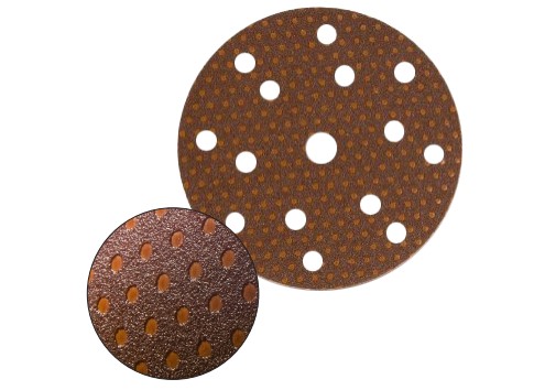 Disque Corindon ULTIMAX Papier dos feutrine Ø150 GR.150 Trous 8xØ8 sur Ø120 + 6xØ8 sur Ø80 + Ø16 central