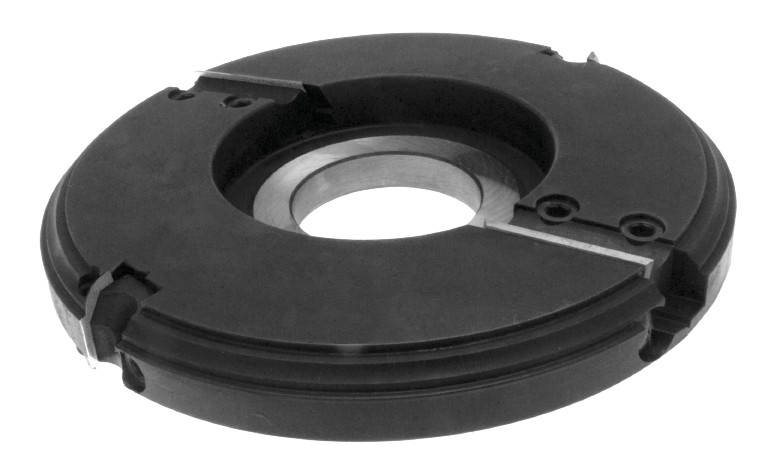 P.O. à profiler à plaquettes HW Plate-bande Profil E (Gorge R7 + carré) Ø180 d50 Z2+2 Biaise négative Rot.Droite Tr.Dessous