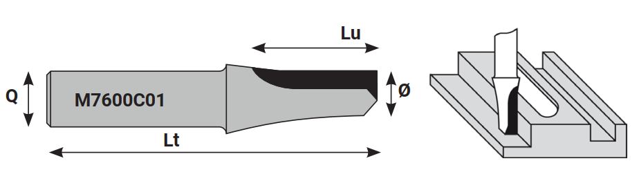 Mèche à profiler SolidSurface HW Brasé Rainure Ø9.5 LC.25 LU.25 LT.70 Q12 Z1 Rot.Droite 