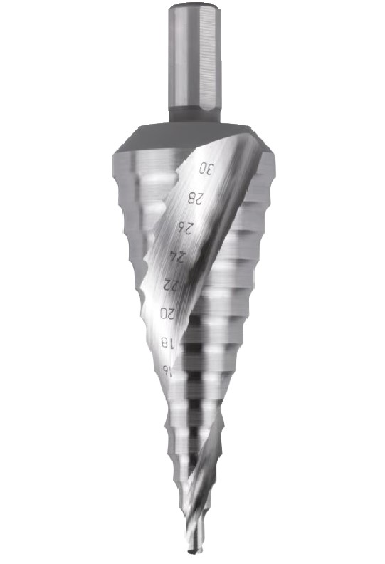Foret métaux   HSS   Etagé  Ø 4 à 12 (pas de 1)  LU. 4  LT. 65  Q 6   3 méplats  Z 2  Rot. Droite 
