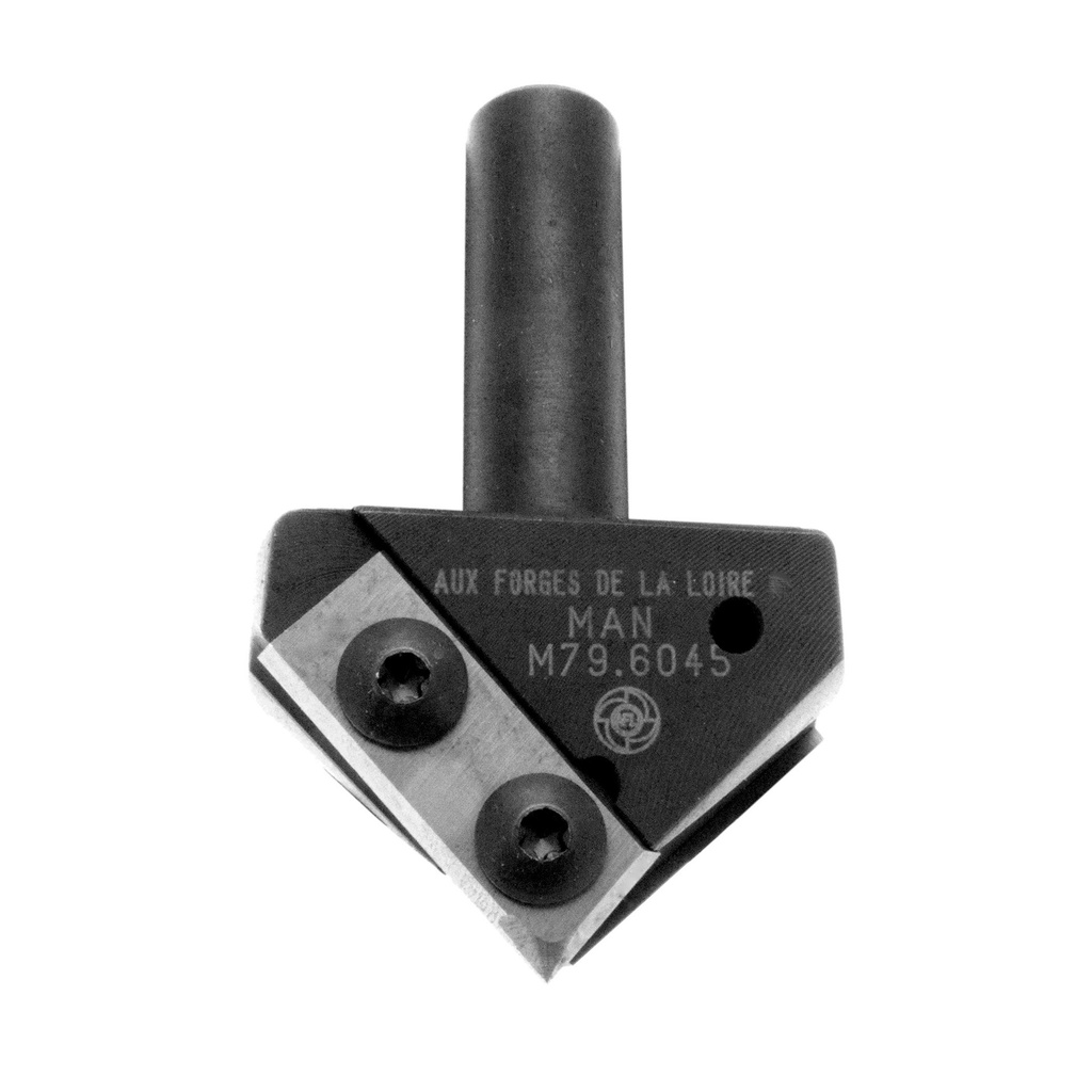 Mèche à profiler   à plaquettes HW   Chanfrein   45°  Ø 42.2  LC. 21  LU. 21  LT. 75  Q 12  Z 2  Rot. Droite 