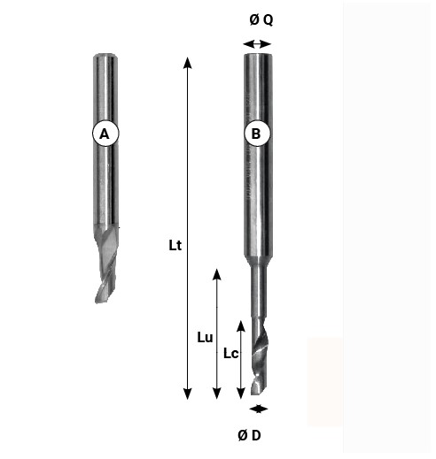 Fraise à copier HSS-Co Ø6 LC.14 LU.14 LT.60 Q8 Z1 Hél. Positive Rot.Droite Coupe Alu.