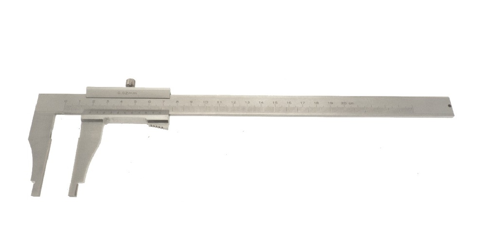 Pied à coulisse à becs simples acier Inox à vernier 200mm Rés.0.1mm + Réglet 200mm (coffret)