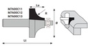 Mèche à profiler SolidSurface HW Brasé 1/4 de rond R19 Ø51 LC.25 LU.25 LT.72 Q12 Z2 Rlmt.à l'extrémité Rot.Droite 