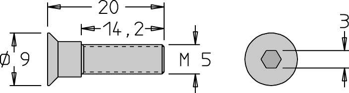Vis épaulée (centreuse)   M5  x 20   6 pans H3.0 pour Rotoprofil O40.01