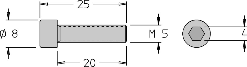 Vis tête cylindrique (CHC)   M5  x 25   6 pans H5.0 