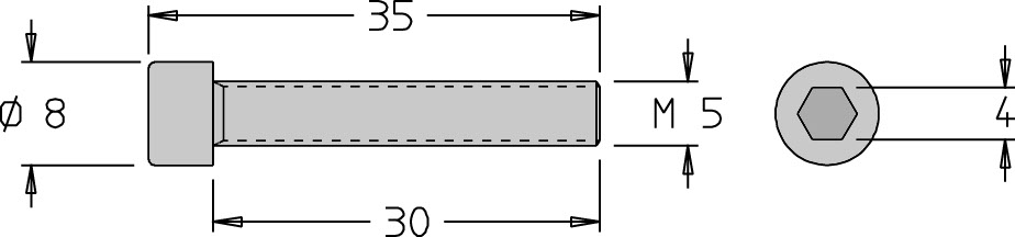 Vis tête cylindrique (CHC)   M5  x 35   6 pans H5.0 