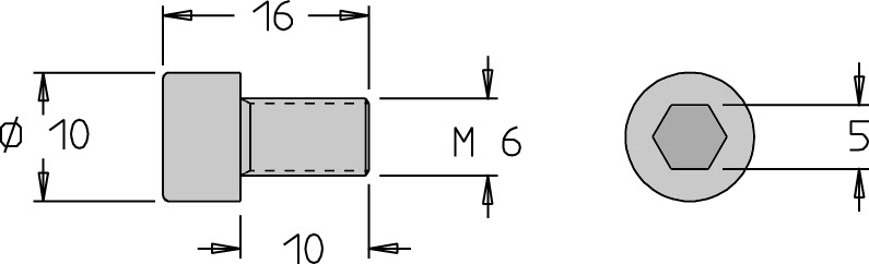 Vis tête cylindrique (CHC)   M6  x 16   6 pans H5.0 