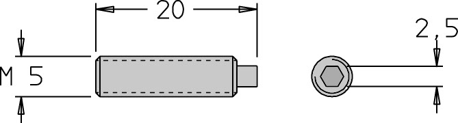 Vis sans tête   M5  x 20   6 pans H2.5 