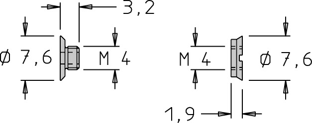 Ensemble vis / écrou   M4  x 3.2 / 1.9   Fourche 4x8