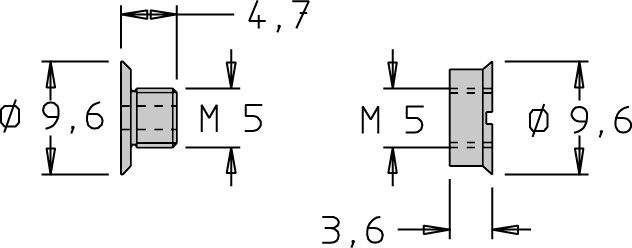 Ensemble vis / écrou   M5  x 4.7 / 3.6 POUR PLAQ.80.11.NF1430 CARRE