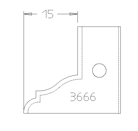 PLAQUETTE CONTRE PROFIL DOUCINE A BAGUETTE DE 15MM T.DESSUS