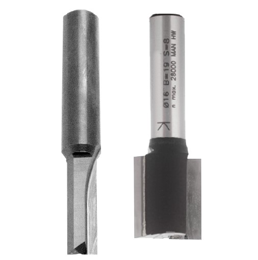 Mèche à défoncer HW Brasé Finition Ø25 LC.19 LU.19 LT.51 Q8 Z2+1 Coupe neutre Rot.Droite